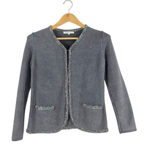 Maje Knit linen and cotton with rhinestones/ beaded trim cardigan